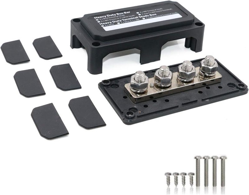 T Tocas 300A Bus Bar Box with Cover(Black) 4X 3/8" (M10) Studs 300 Amp 12V - 48V DC Power Distribution Block Busbar - Image 3